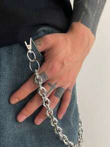 1pc Plain Rhinestone Pearl Dual Chain Punk Style Pants Chain Keychain, Waist Decor Suitable For Gifts, Parties, And Daily Wear - Bạc - Xem 5