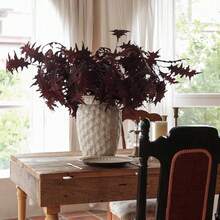 Artificial Fall Coral Leaves Stems 8 PCS, Fall Decorations For Indoor Outdoor Halloween Than1ks 1giving Farmhouse Arrangement Decorations For Front Door Wedding Centerpieces In Autumn - 珊瑚葉(勃根地) - 查看 4