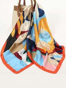 Fashionable Floral Print Women's Square Scarf, Casual Sun Protection Headscarf, Large Scarf/Shawl - Orange - View 5