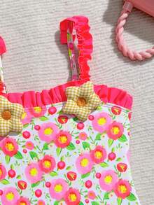 2026 New Children's Beach Party Vacation Yellow Floral Lace One-Piece Swimsuit - Multicolor - View 4