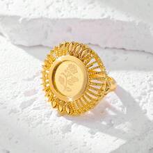 1pc 22K Gold Plated Copper Material Women's Adjustable Ring, Unique Design With Laser Engraved Pattern, Suitable As Gift For Lover, Daily Casual Wear, Mother/Mom - Yellow Gold - View 12