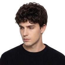 男士棕色刘海卷发假发，适合日常佩戴，可作替换假发，外观自然 - 彩色 - 查看 4