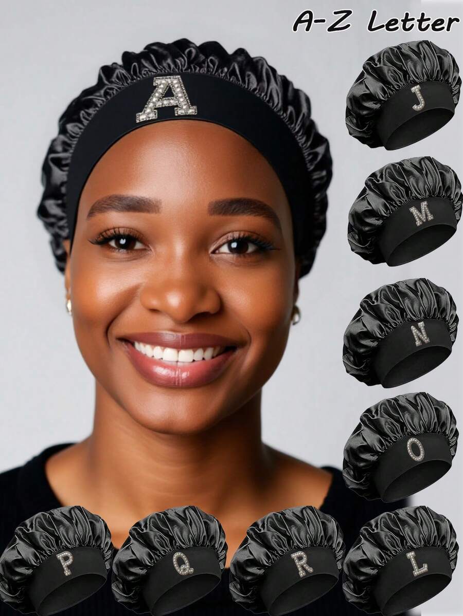 Satin Sleep Cap, Silk Sleep Cap, Hair Cap, Soft Knit Cap, Satin Sleep Cap, Suitable For Women With Natural Curly Hair, Halloween, Christmas, New Year 2026 - Black - View 1