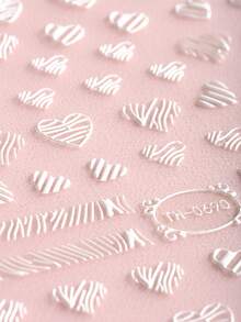 6pcs 5D Embossed Heart Nail Stickers, - Valentine's Day Black & White Heart Nail Art Decals For Women's DIY At Home