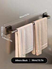 No Drill Towel Rack, Toilet Wall Mounted Storage Shelf, Bathroom Single Bar Towel Organizer - Black - View 8