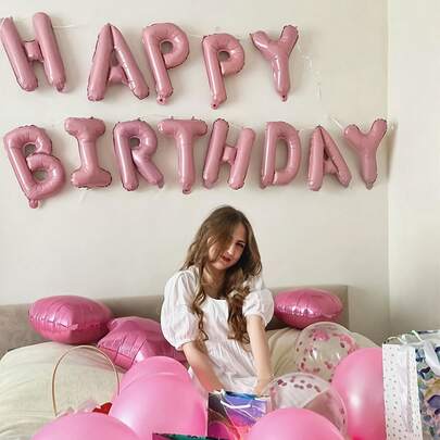 1set Pink Happy Birthday Balloon Banner, 40.64 Cm Foil Mylar Happy Birthday Balloons Letters, Pink Birthday Decorations For Women