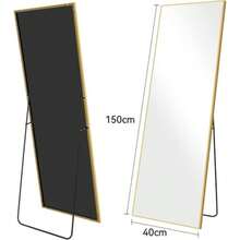 60 x 15 Pulgadas Espejo de CambiadorEspejo de Piso Cuerpo Completo Espejo de Piso Grande Con Soporte Colgante o Apoyado Contra La Pared para Guardarropa Dormitorio Vestidor Oficina Comedor - Dorado - Ver 3