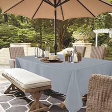LUSHVIDA Rectangle Outdoor Tablecloth With Umbrella Hole And Zipper 52x70 Inch Silver Washable Waterproof Table Cloth Spill Proof Wrinkle Free Table Cover For Patio Spring Summer Picnic BBQS - Silver - View 2