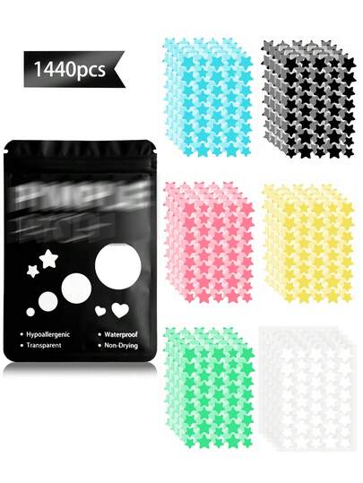 星形脸贴 - 温和不刺激，装饰性脸贴，防水透气，日常必备脸贴，方便携带，适合旅行、聚会、化妆技巧，拍照完美，脸部彩绘必备