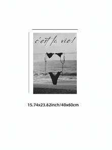 1pc Frameless 'This Is Life' Quote Wall Art - French Saying Minimalist Bikini Beach Print, Black White Retro Coastal Bathroom Decor For Bedroom Dorm Home Office Classroom, Vintage Style Poster & Best Gift Choice - Multicolor - View 11