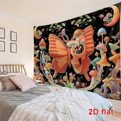 1pc Extra Large Butterfly Skull Print Tapestry, Oversized Decorative Hanging Cloth, Home Decor, Holiday Gift, Party Decoration, With Installation Bag