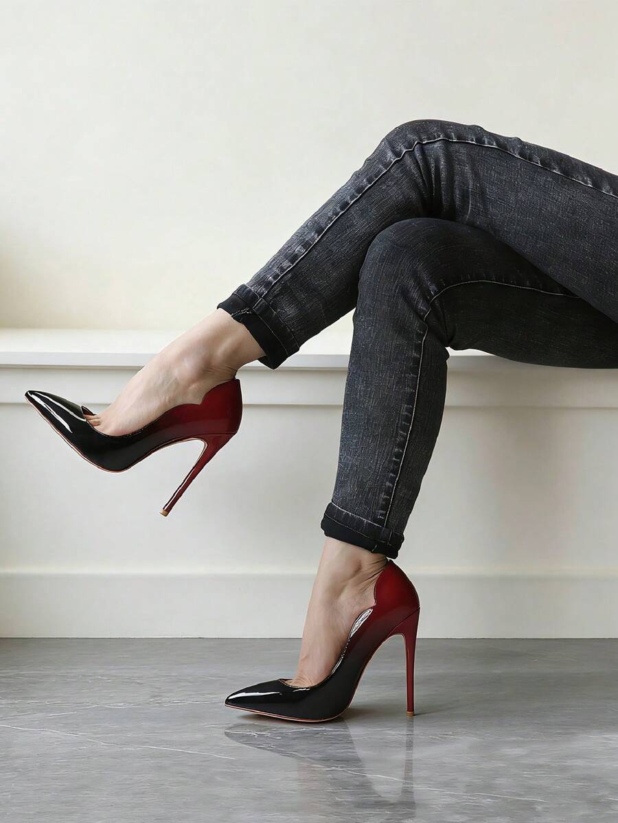 MERUMOTE 4.72"/12CM Slip On High Heels For Women Closed Pointed Toe Stilettos Sexy Wedding Party Pumps - Red Black - 查看 1