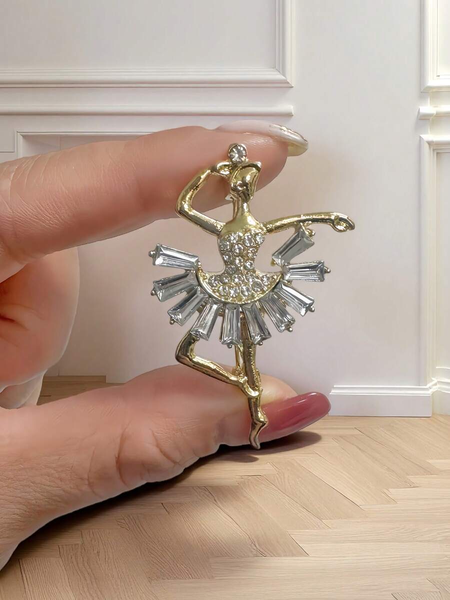 1pc Fashionable Crystal Rhinestone Ballerina Girl Brooch Pin, Suitable For Daily Wear - Multicolor - View 1