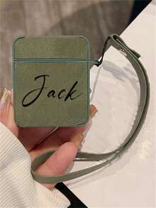 [Customized]Personalized Custom Luxury Name Letter Customized Cover Compatible With Airpods 1 2 3 4 Pro 2 Pro 3 Simple Solid Color With Wristband Cover Anti-Drop Earphone Case - Multicolor - View 7