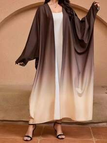 New Women's Casual Loose Elegant Ombre Arabic Style Abaya Robe - Brown - View 2