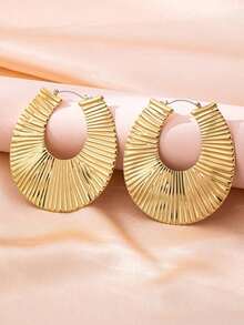 1 Pair Minimalist Vintage Exaggerated U-Shaped Textured Gold Hoop Earrings, Jewelry Accessory Suitable For Daily And Party Occasions(Random Delivery) - 隨機的 - 查看 6