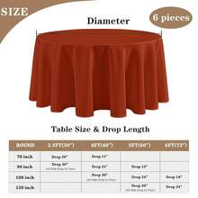 Fitable 6 Pack Rust 70 Inch Round Tablecloth - Stain Resistant And Washable Table Cover, Polyester Fabric Table Cloth For Wedding, Party, Banquet, Formal Events - Rust70InRound - View 3