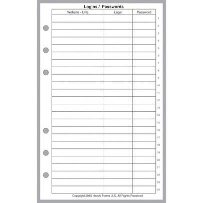 Compact Size Login Password List, Sized And Punched For Franklin Covey Compact And Other Notebooks (4.25\ X 6.75\)