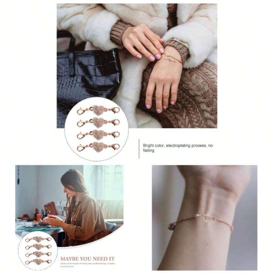 4 Piezas Extensor De Joyera Para Collar, Pulsera Y Tobillera, Broche De AleaciN Con DiseO De CorazN, FCil De Ajustar Y Desmontar, DecoraciN Para ReparaciN De Joyas - Rosa de oro - Ver 1