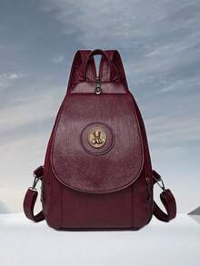 Women's Elegant Flap Shoulder Bag PU Leather Top-Handle Chic Backpack With Multi Zipper Pockets For Daily Use And Dating Events - Đỏ - Xem 1