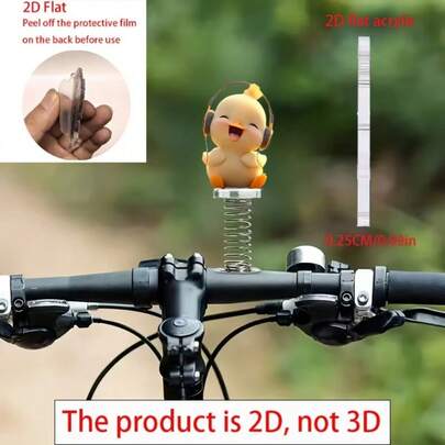 2D亚克力鸭子耳机弹簧摇铃摆件 - 可爱的汽车仪表盘、自行车、桌面装饰，无需电源