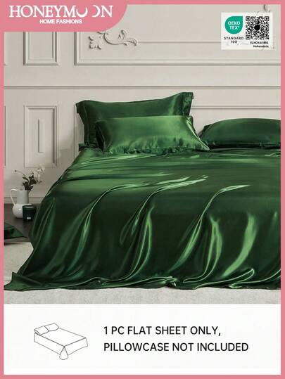 1pc Premium Silky Satin Flat Sheet, Soft Breatheable Wrink-Free Better For Sleep, Luxury Hotel Style, Gift For Mom Dad Friend, Deep Pocket Bed Sheet, Soft And Breathable, For All Size Bed -Twin, Full, King, Queen Size Sheet, Oeko-Tex Certified