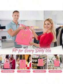 10/50/100 sztuk eleganckich torebek na prezenty z napisem "Dziękuję", wielokrotnego użytku, płaskich toreb papierowych, odpowiednich na wesela, przyjęcia, prezenty urodzinowe, do przechowywania biżuterii i kosmetyków. Idealne do sklepów detalicznych, butików, na przyjęcia, imprezy firmowe, urodziny, święta, Boże Narodzenie i Walentynki. - Różowy - Zobacz 3