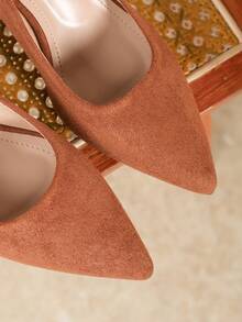 大码女式性感尖头粗跟高跟鞋，休闲派对优雅百搭尖头粗跟高跟鞋，性感派对尖头粗跟高跟鞋，购物必备尖头粗跟高跟鞋 - 棕色 - 查看 6