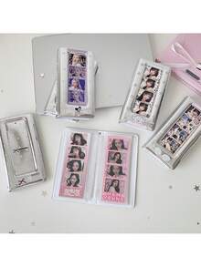 1pc Korean Style Hollow Life 4-Slot Card Album, Cute Animal Long Strip Wide Photo Sticker Album, Memo Book, Student Idol PVC 4-Slot Photo Album - Multicolor - View 8