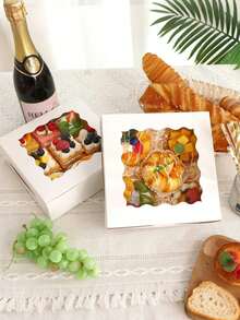 10pcs Bakery Boxes, 8x8x2.5 Cookie Boxes With Window, White Treat Containers For Donuts, Chocolate Strawberries, Pie,Perfect For Birthdays, Weddings, And Baby Showers Gift Boxes - White - View 3