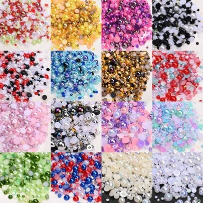 700pcs 30g 3-10mm Multicolor Flatback Half-Round Imitation Pearls Beads - AB Color For Jewelry Making, Nail Art, Phone Case & Shoe Decor Crafts, Spacer Beads For Jewelry Making, Decorative Crafts, Glossy Finish Beads, Crafting Supplies