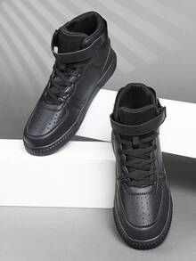 2026 Nuevos zapatos casuales para hombre, zapatillas altas clásicas retro, zapatos casuales de cordones de cuero, zapatos con suela gruesa elevadora, suelas suaves y cómodas, transpirables y ligeras, versátiles y de moda para el uso diario - Negro - Ver 3