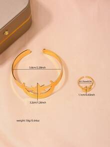 2件套金色金属星月形手链戒指套装，休闲度假派对节日首饰 - 金黃色 - 查看 3