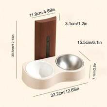 Wall-Mounted Dual Bowl Pet Feeder - Stainless Steel & Ceramic Dual Material, Adjustable Height Cat Dog Food & Water Bowls, Space-Saving Anti-Slip Design - 300ml - View 3
