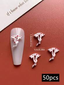 10/50件装情人节美甲软雕红色波点蝴蝶结设计美甲装饰，DIY，日式立体丝带美甲配件，美甲产品，多种款式可选，美甲饰品，适合约会、节日装饰美甲产品