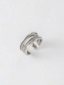 1pc Vintage Royal Style Thumb Knitted Multi-Layer Open Ring, Thick Adjustable Ring, Rugged Bohemian Elegant Ring, Women's Jewelry For All Seasons, Gift For Her - Silver - View 5