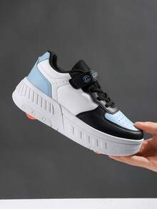 1双儿童女童秋冬运动鞋，低帮轮滑鞋，撞色皮革鞋面，保暖舒适，可调节魔术贴，可拆卸四轮轮滑鞋设计，适合室内外轮滑。 - 彩色 - 查看 2