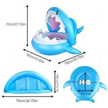 1pc Inflatable Baby Swimming Ring, Blue Shark Shaped, Suitable For Beach, Pool, With Sunshade, Can Be Used As Inflatable Seat - Blue - View 5