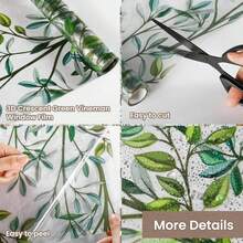 彩色玻璃窗膜、隐私膜、彩虹窗膜 - 装饰静电吸附膜、树叶彩虹窗膜、彩色玻璃窗膜、紫外线阻隔隔热膜、绿叶彩色玻璃效果、可重复使用的浴室窗户装饰膜 - 彩色 - 查看 7