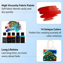 12/24 Farben Stoffmalfarben Set, inklusive 6 Pinsel, 1 Palette, permanente 3D Textilfarbe für Kleidung, Schuhe, Leinwand und mehr, 14/26 Farben erhältlich, 30ml/1,01oz pro Flasche - Einzelstück - Übersicht 4