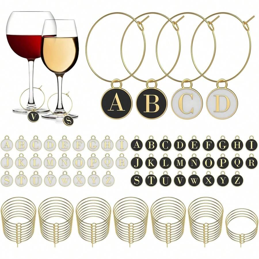 Wine Glass Charms, Metal Wine Glass Identifier Drink Letter Beads Charms Markers Tags Decorations With Rings Hoop - Default - View 1