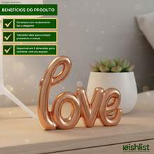 Enfeite Objeto Decoracao palavra LOVE cromado metalizado porcelana 11x8cm - Unidade - Bronze - Visão 2