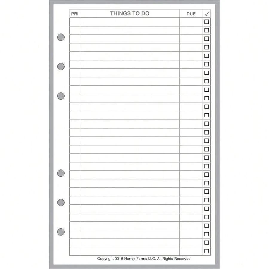 Compact Size To Do List Planner Insert,Sized And Punched For Franklin Covey Compact And Other Notebooks (4.25\ X 6.75\) - ToDoListIncl.Tasks - View 1