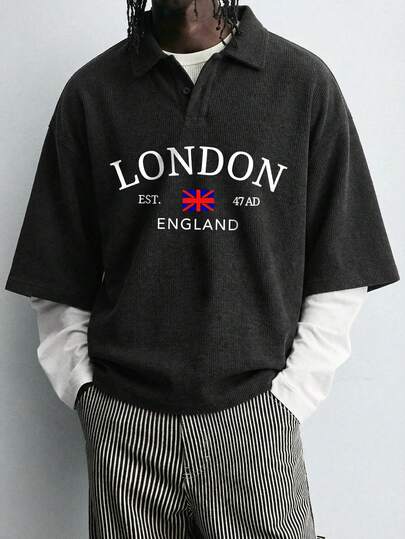 "Floral Font"Men's Summer Waffle Weave Snowflake Polo Shirt