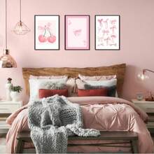 3pcs Pink Bow Watercolor Wall Art Prints, Girly Canvas Painting, College Style Poster Decor, Suitable For Bedroom, Living Room, Office, Dorm Room Decoration, Frameless - Multicolor - View 14