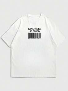 Men's Simple Barcode Element Print Short Sleeve T-Shirt, Comfortable & Breathable, Summer Wear - White - View 7
