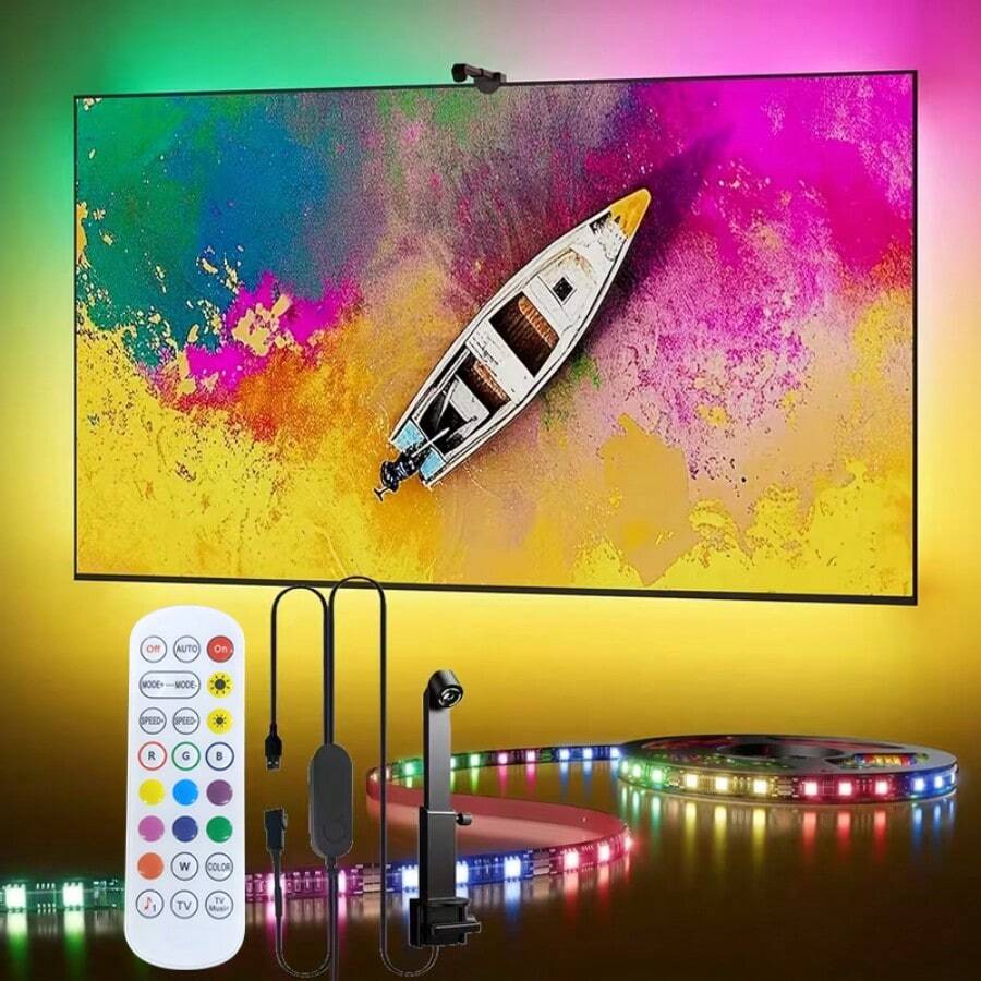 1 st LED-bakgrundsbelysning för TV med AR-sensor, synkroniserad ambient belysning för skärm, TV-bakgrundsbelysning med fjärrkontroll, TV-LED-ljus, idealiskt val för atmosfärsdekoration av kontors-TV - USB+fjärrkontroll - Visa 1