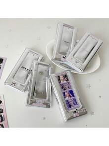 1pc Korean Style Hollow Life 4-Slot Card Album, Cute Animal Long Strip Wide Photo Sticker Album, Memo Book, Student Idol PVC 4-Slot Photo Album - Multicolor - View 3