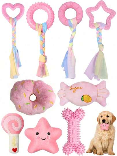 Puppy Toys, Happy Puppy, Puppy Teething Toys, Valentine's Day Gift, Birthday Gift, Puppy Feeding, Dog Supplies, Dog Accessories, Small Dog Chew Toys, Pink Puppy Toys, Featuring Soft Rubber Balls And Colorful Ropes, Durable And Easy To Clean, Interactive Accessories Suitable For Small Dogs (Pink)