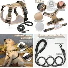 MESVIER Arns para Perro Mediano Grande Pequeo con Correa 1.5m, Pechera para Perro Ajustable Reflectante Transpirable, Arneses para Perro Sin Tirones para Caminar Viajar Entrenar Perros Accesorios - m+negro1 2 - Ver 13
